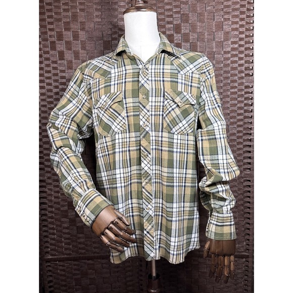 Wrangler Retro Western Shirt Mens XL Plaid Flannel Long Sleeve Pearl Snap Cowboy - Picture 1 of 12